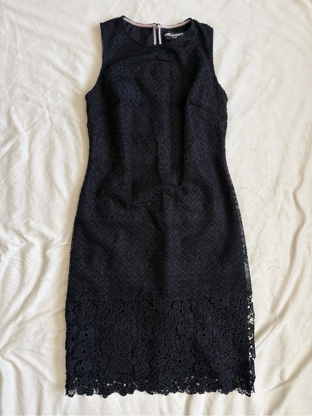 Karl Lagerfeld Black Lace Midi Sheath Dress